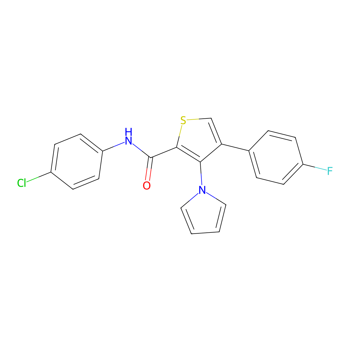 N-(4-chlorophenyl)-4-(4-fluorophenyl)-3-(1H-pyrrol-1-yl)thiophene-2-carboxamide molecular structure, CAS 1358506-76-9