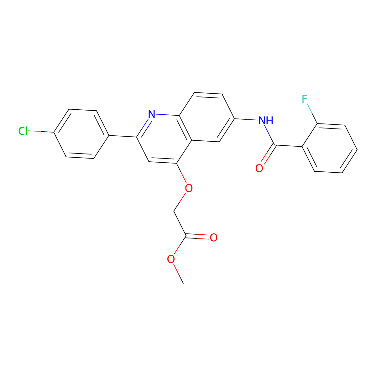 Methyl 2-{[2-(4-chlorophenyl)-6-(2-fluorobenzamido)quinolin-4-YL]oxy}acetate molecular structure, CAS 1358512-56-7