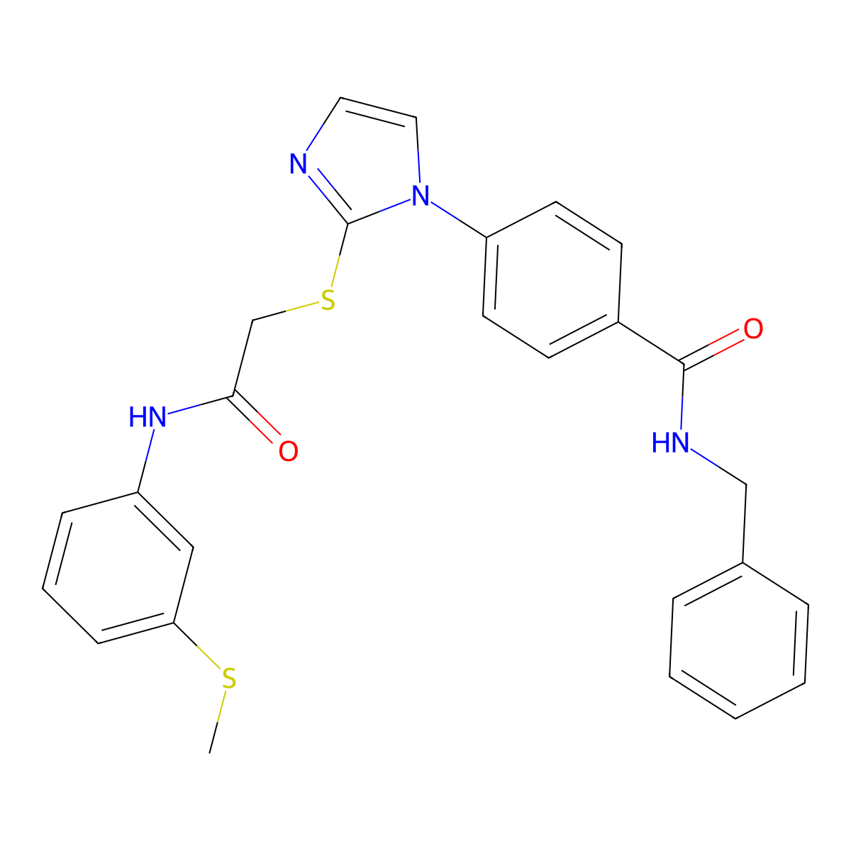 N-benzyl-4-{2-[({[3-(methylsulfanyl)phenyl]carbamoyl}methyl)sulfanyl]-1H-imidazol-1-yl}benzamide molecular structure, CAS 1358519-78-4