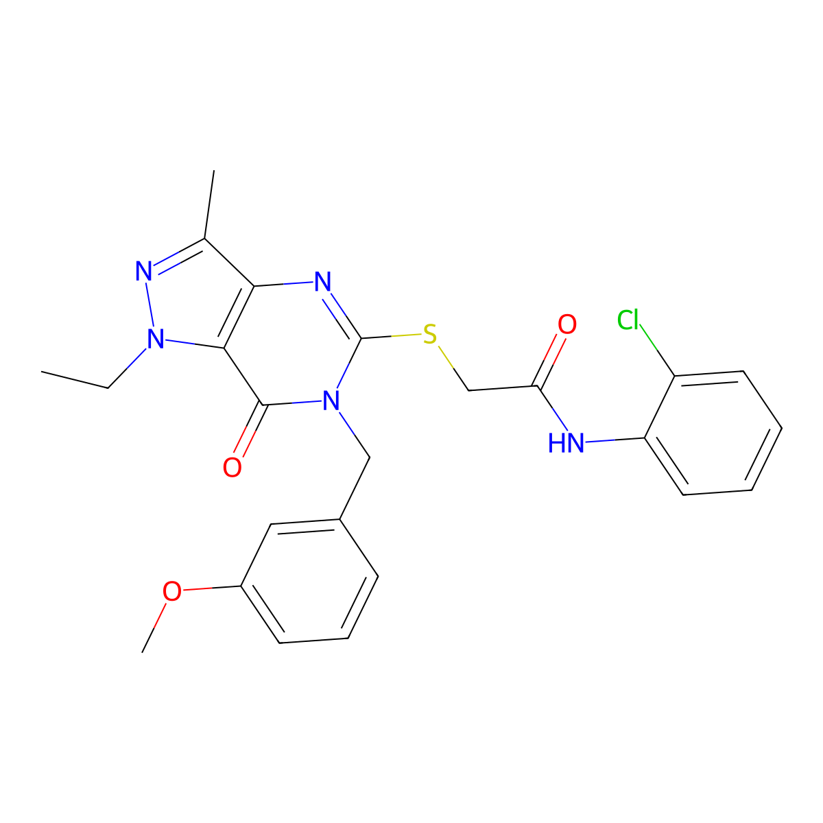 N-(2-chlorophenyl)-2-({1-ethyl-6-[(3-methoxyphenyl)methyl]-3-methyl-7-oxo-1H,6H,7H-pyrazolo[4,3-d]pyrimidin-5-yl}sulfanyl)acetamide molecular structure, CAS 1358527-08-8