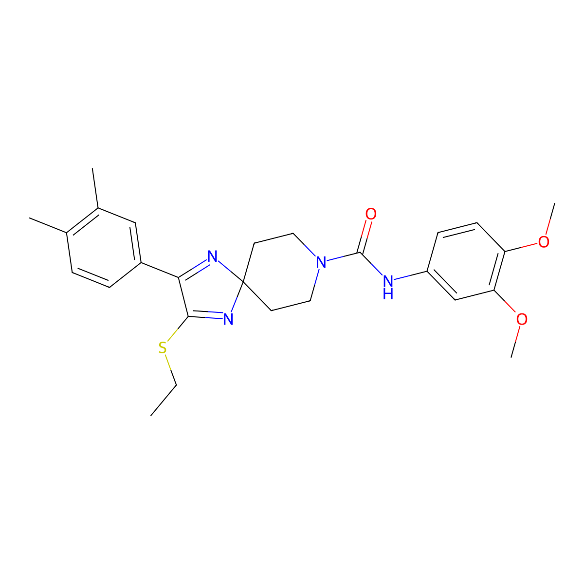 N-(3,4-dimethoxyphenyl)-2-(3,4-dimethylphenyl)-3-(ethylthio)-1,4,8-triazaspiro[4.5]deca-1,3-diene-8-carboxamide molecular structure, CAS 1358528-49-0