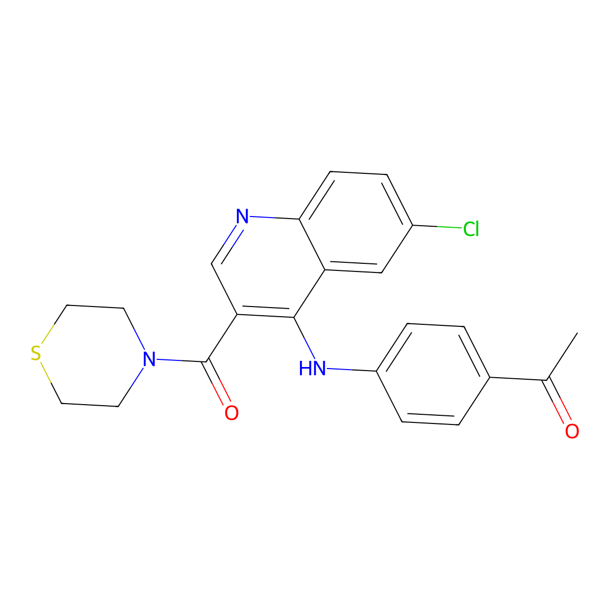 1-(4-((6-Chloro-3-(thiomorpholine-4-carbonyl)quinolin-4-yl)amino)phenyl)ethanone molecular structure, CAS 1358532-78-1