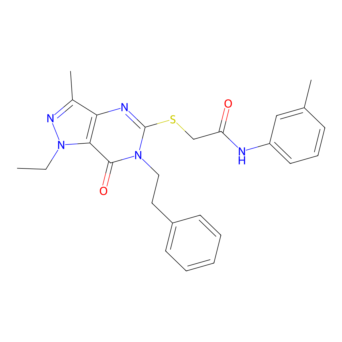 2-{[1-ethyl-3-methyl-7-oxo-6-(2-phenylethyl)-1H,6H,7H-pyrazolo[4,3-d]pyrimidin-5-yl]sulfanyl}-N-(3-methylphenyl)acetamide molecular structure, CAS 1358533-25-1
