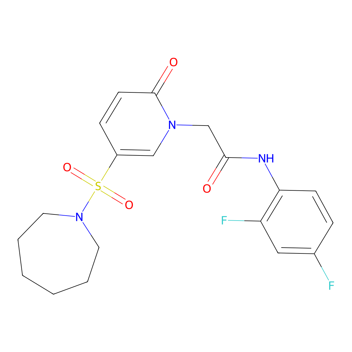 2-[5-(azepane-1-sulfonyl)-2-oxo-1,2-dihydropyridin-1-yl]-N-(2,4-difluorophenyl)acetamide molecular structure, CAS 1358540-78-9