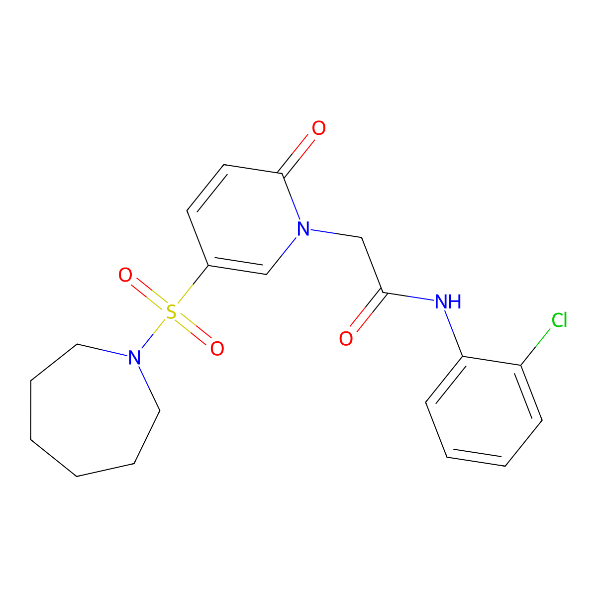 2-[5-(azepane-1-sulfonyl)-2-oxo-1,2-dihydropyridin-1-yl]-N-(2-chlorophenyl)acetamide molecular structure, CAS 1358540-82-5