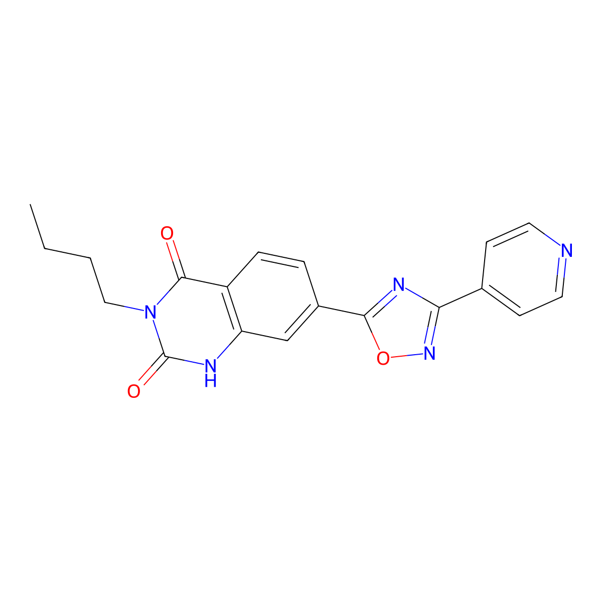 3-Butyl-7-[3-(pyridin-4-YL)-1,2,4-oxadiazol-5-YL]-1,2,3,4-tetrahydroquinazoline-2,4-dione molecular structure, CAS 1358544-01-0