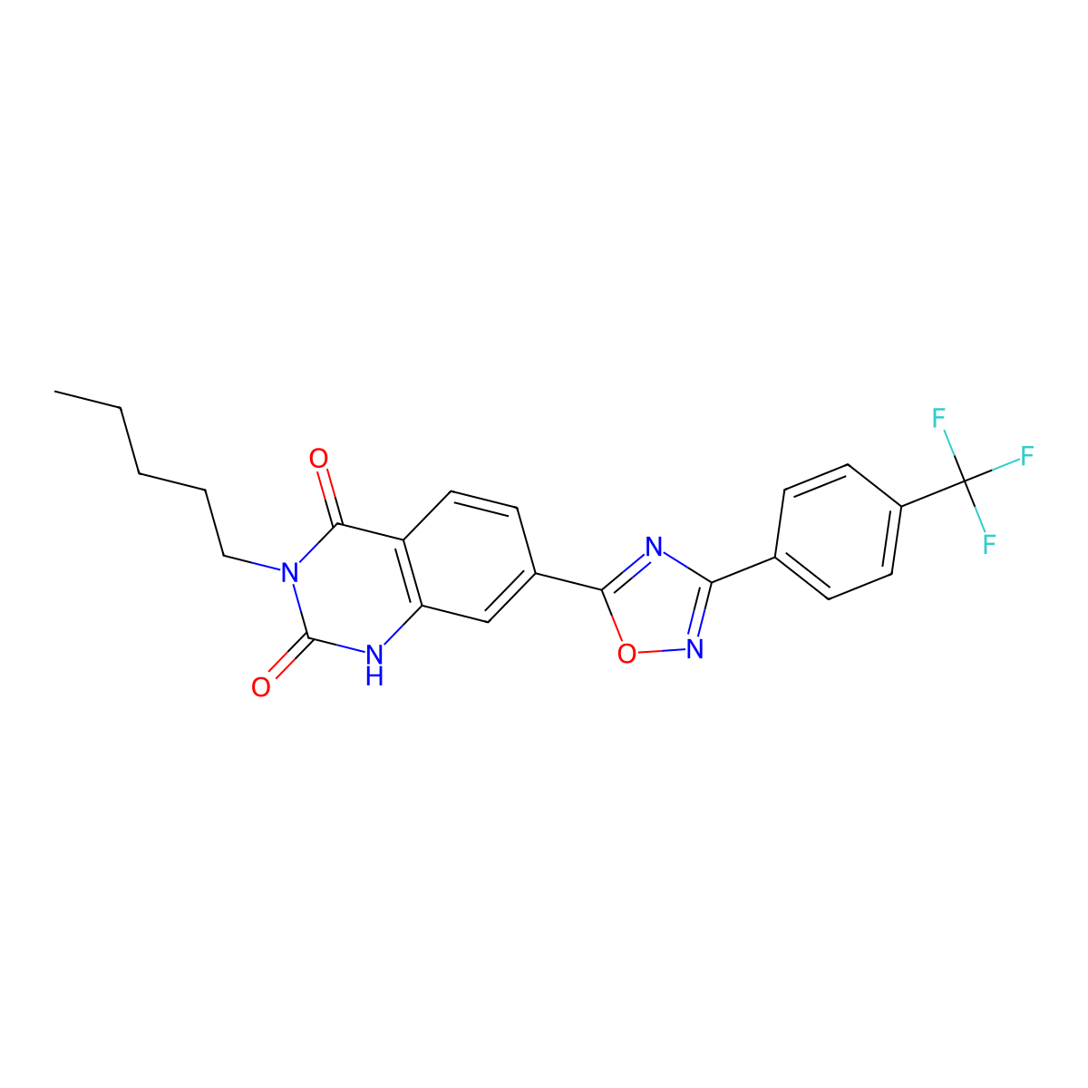 3-pentyl-7-(3-(4-(trifluoromethyl)phenyl)-1,2,4-oxadiazol-5-yl)quinazoline-2,4(1H,3H)-dione molecular structure, CAS 1358544-10-1