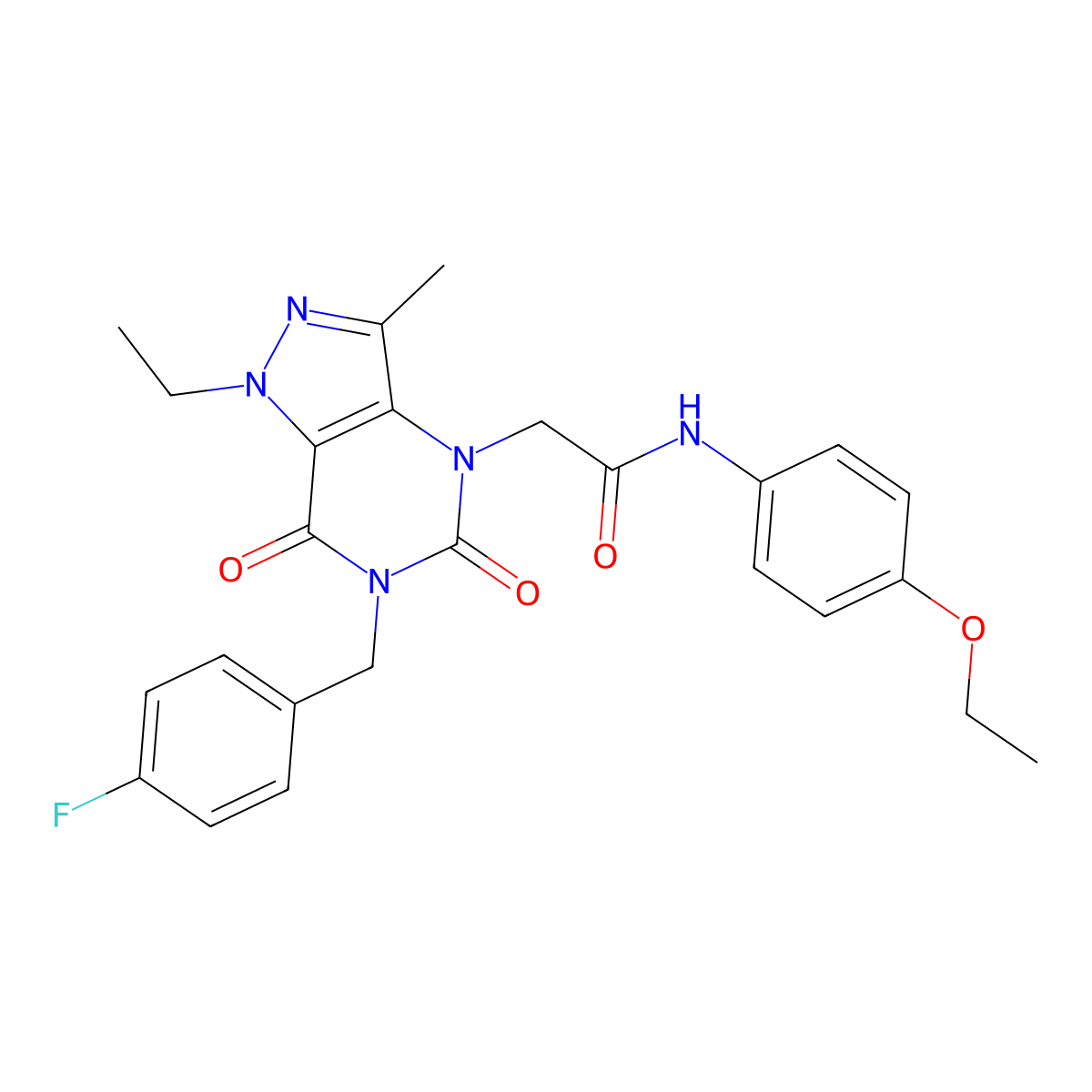 N-(4-ethoxyphenyl)-2-(1-ethyl-6-(4-fluorobenzyl)-3-methyl-5,7-dioxo-6,7-dihydro-1H-pyrazolo[4,3-d]pyrimidin-4(5H)-yl)acetamide molecular structure, CAS 1358545-69-3