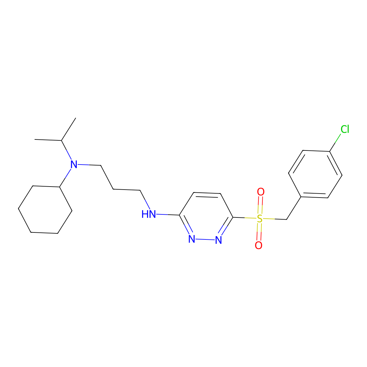 N1-(6-((4-chlorobenzyl)sulfonyl)pyridazin-3-yl)-N3-cyclohexyl-N3-isopropylpropane-1,3-diamine molecular structure, CAS 1358553-94-2