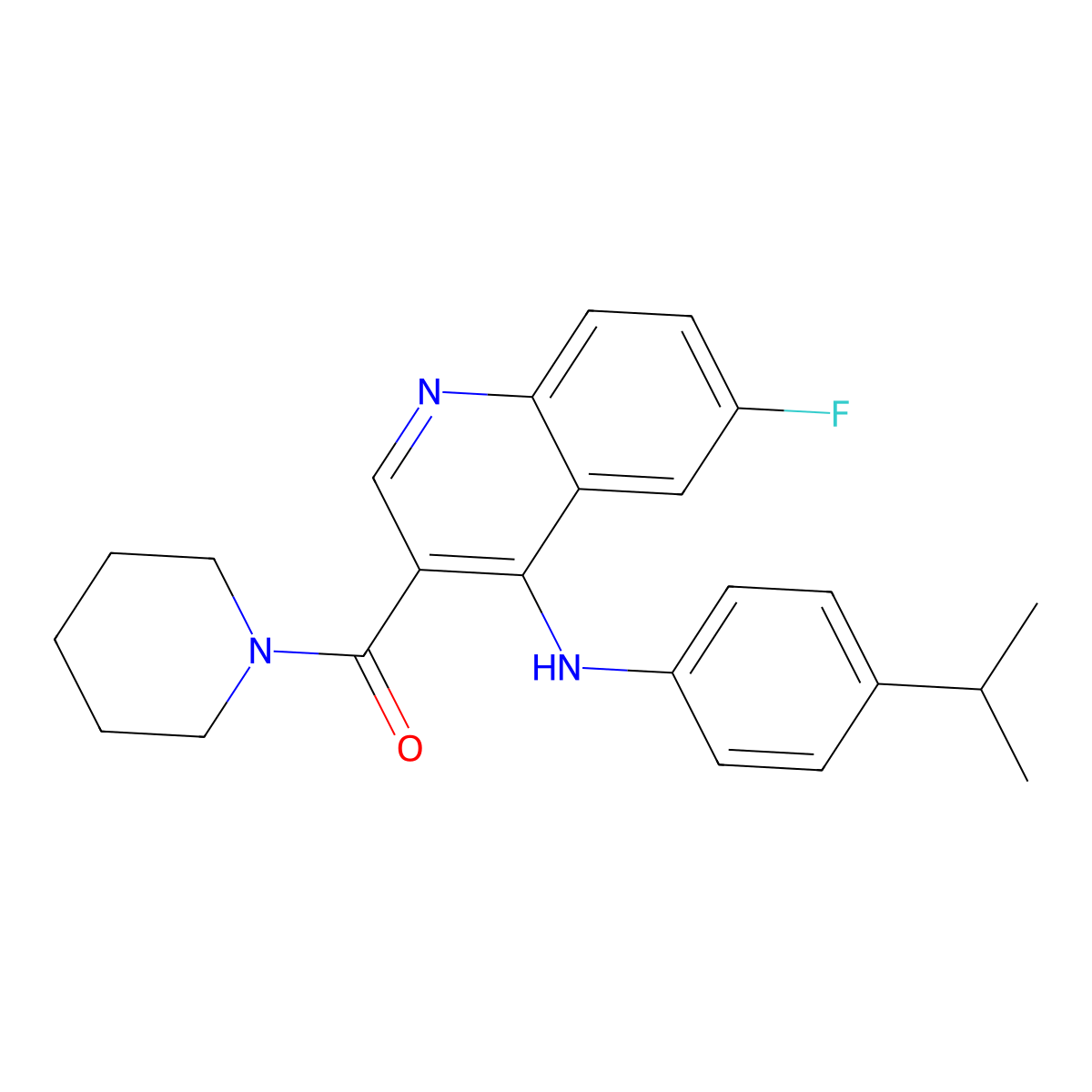 (6-Fluoro-4-((4-isopropylphenyl)amino)quinolin-3-yl)(piperidin-1-yl)methanone molecular structure, CAS 1358555-78-8