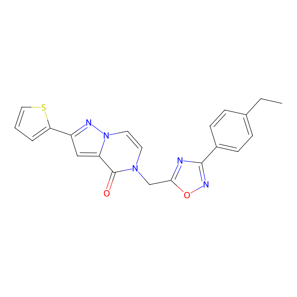 5-{[3-(4-ethylphenyl)-1,2,4-oxadiazol-5-yl]methyl}-2-(thiophen-2-yl)-4H,5H-pyrazolo[1,5-a]pyrazin-4-one molecular structure, CAS 1358565-99-7