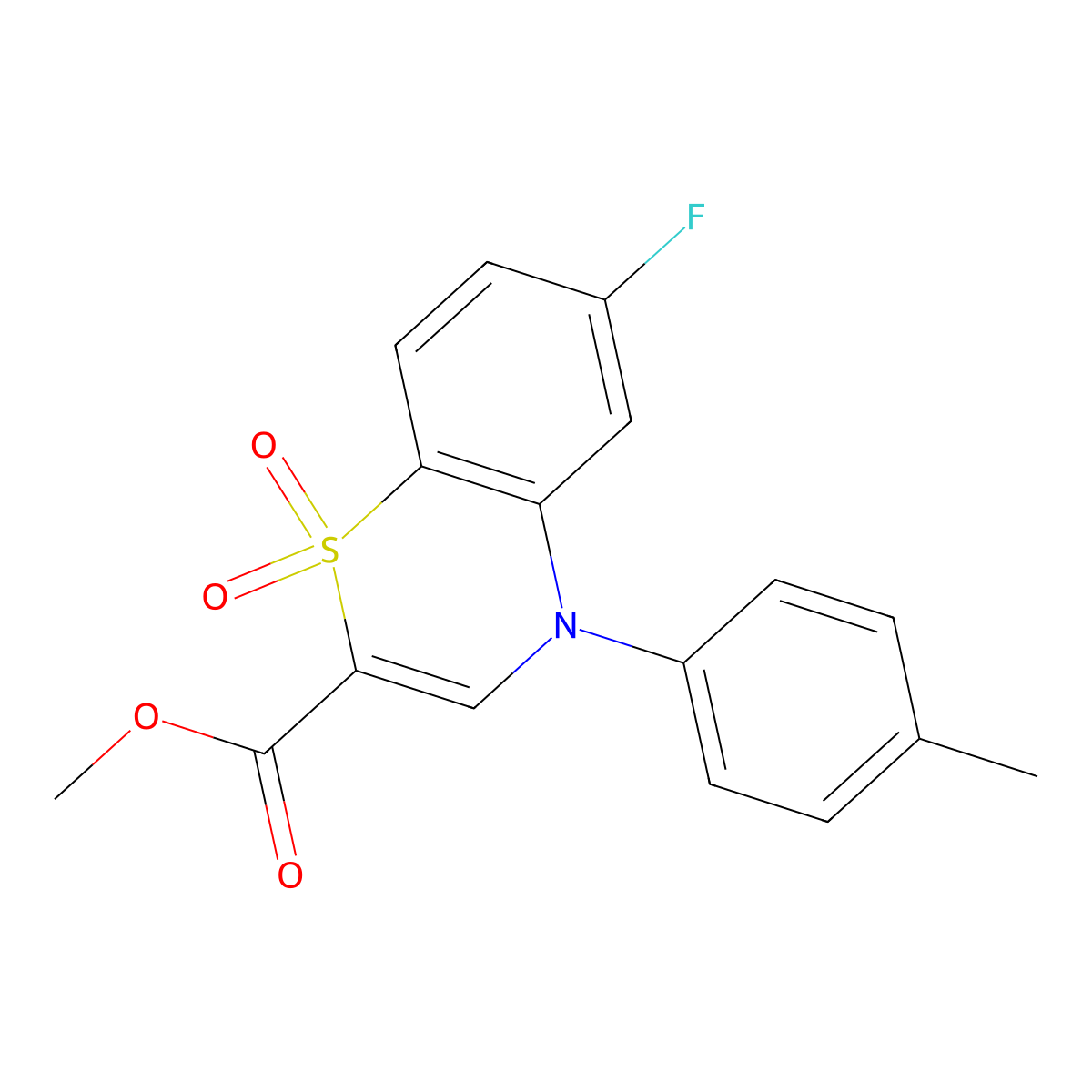 methyl 6-fluoro-4-(p-tolyl)-4H-benzo[b][1,4]thiazine-2-carboxylate 1,1-dioxide molecular structure, CAS 1358569-75-1