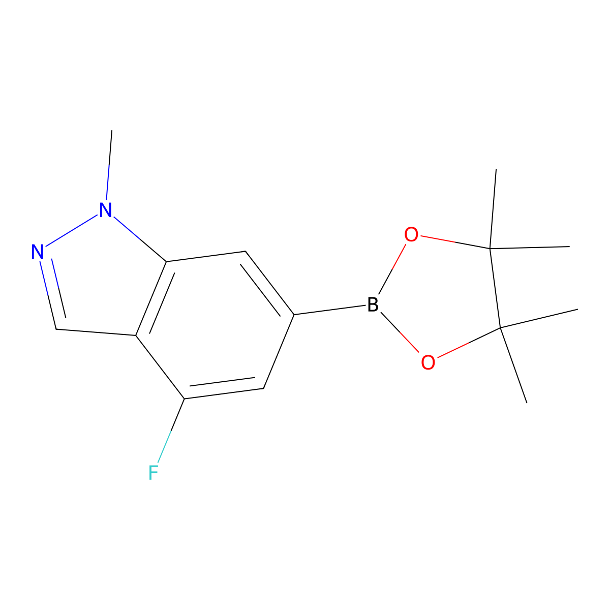 4-Fluoro-1-methyl-6-(4,4,5,5-tetramethyl-1,3,2-dioxaborolan-2-yl)-1H-indazole molecular structure, CAS 1358574-95-4