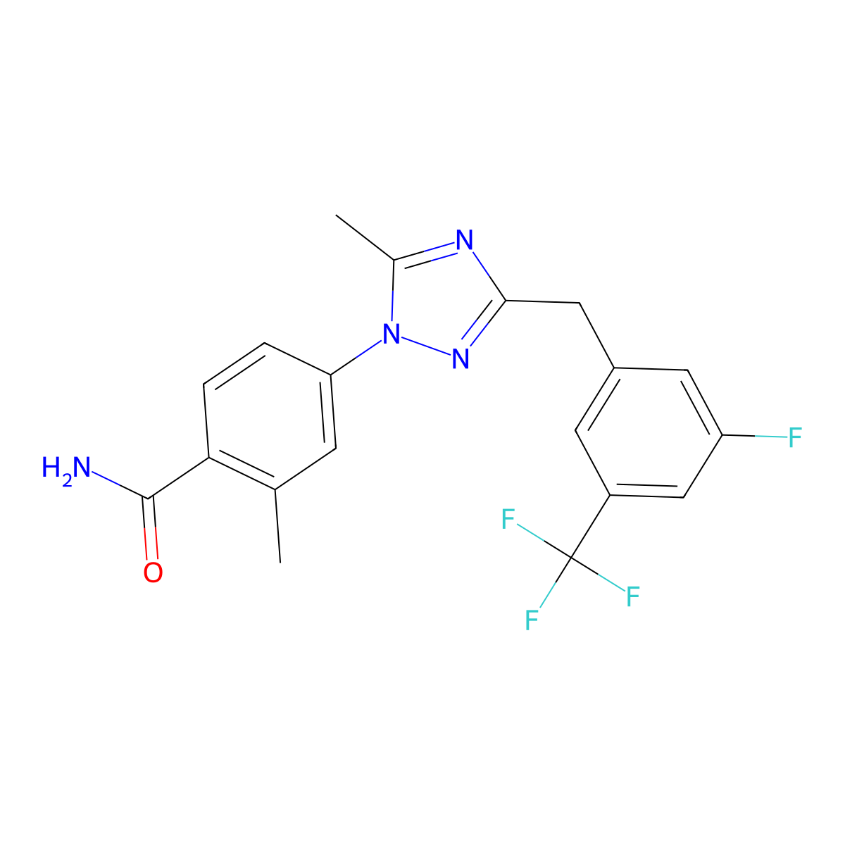 4-(3-(3-fluoro-5-(trifluoromethyl)benzyl)-5-methyl-1H-1,2,4-triazol-1-yl)-2-methylbenzamide molecular structure, CAS 1358575-02-6