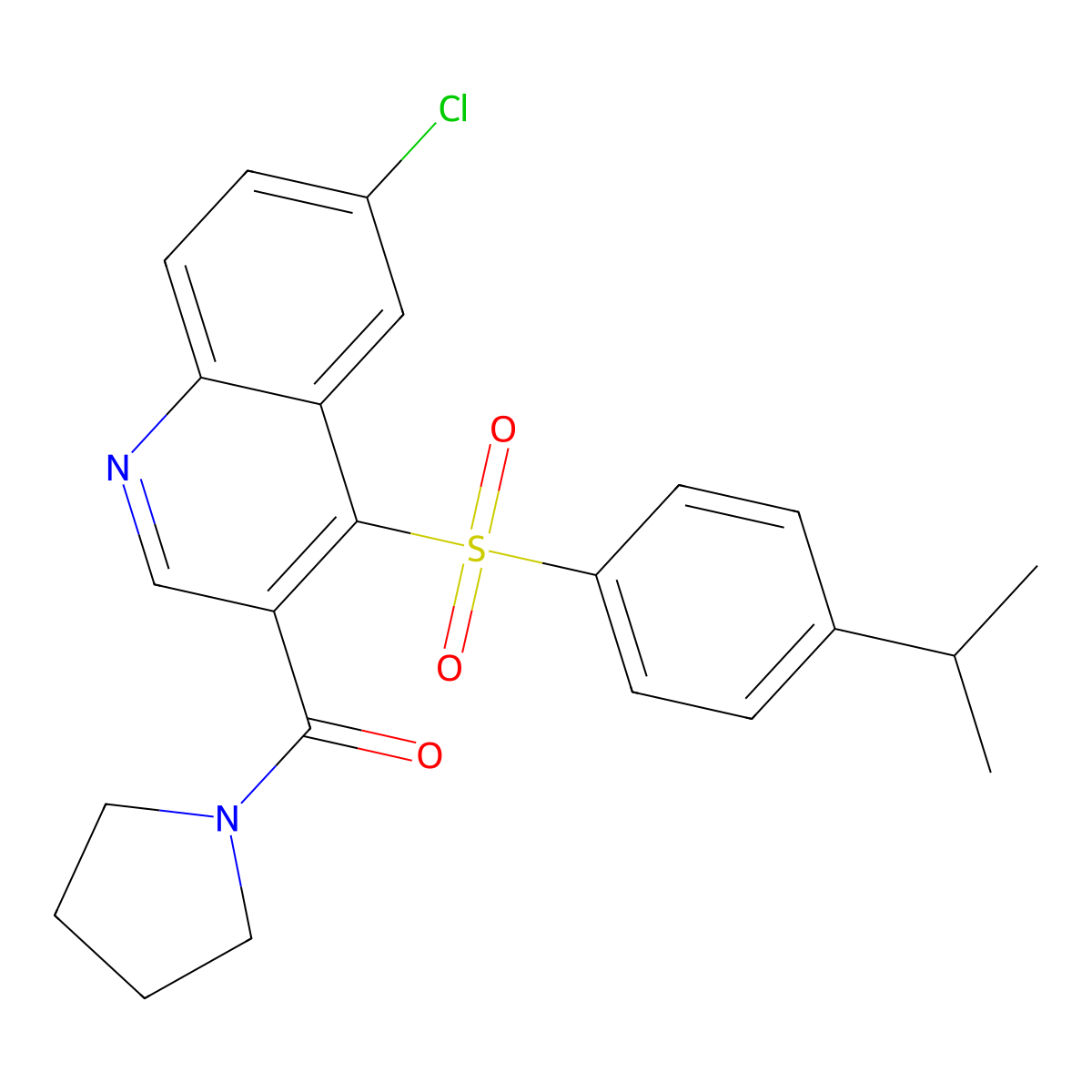 (6-Chloro-4-((4-isopropylphenyl)sulfonyl)quinolin-3-yl)(pyrrolidin-1-yl)methanone molecular structure, CAS 1358581-29-9