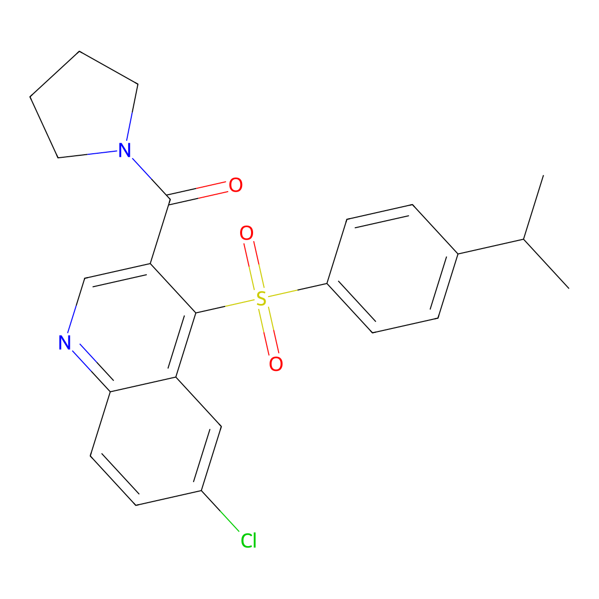 (6-Chloro-4-((4-isopropylphenyl)sulfonyl)quinolin-3-yl)(pyrrolidin-1-yl)methanone molecular structure, CAS 1358581-29-9