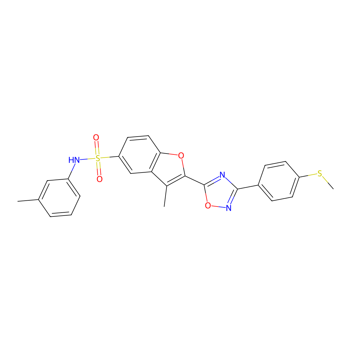 3-methyl-2-(3-(4-(methylthio)phenyl)-1,2,4-oxadiazol-5-yl)-N-(m-tolyl)benzofuran-5-sulfonamide molecular structure, CAS 1358582-79-2