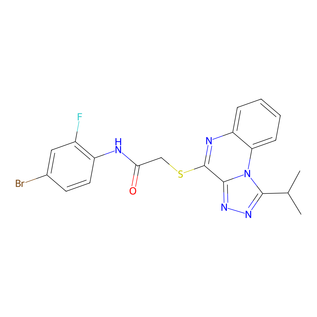 N-(4-bromo-2-fluorophenyl)-2-((1-isopropyl-[1,2,4]triazolo[4,3-a]quinoxalin-4-yl)thio)acetamide molecular structure, CAS 1358585-13-3