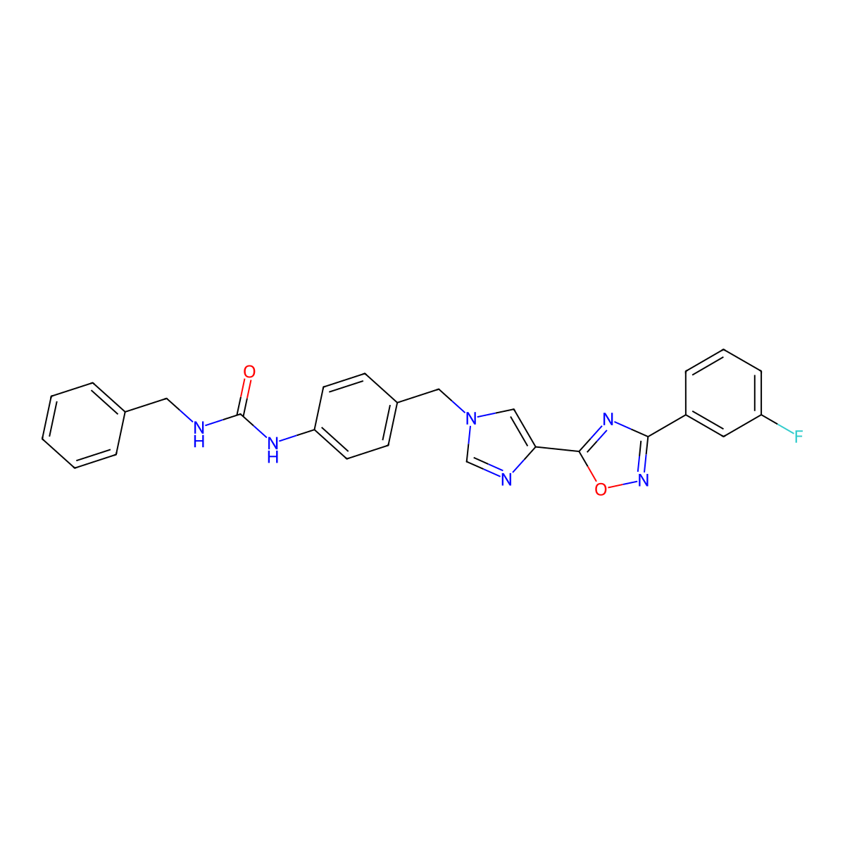 1-Benzyl-3-[4-({4-[3-(3-fluorophenyl)-1,2,4-oxadiazol-5-YL]-1H-imidazol-1-YL}methyl)phenyl]urea molecular structure, CAS 1358585-26-8