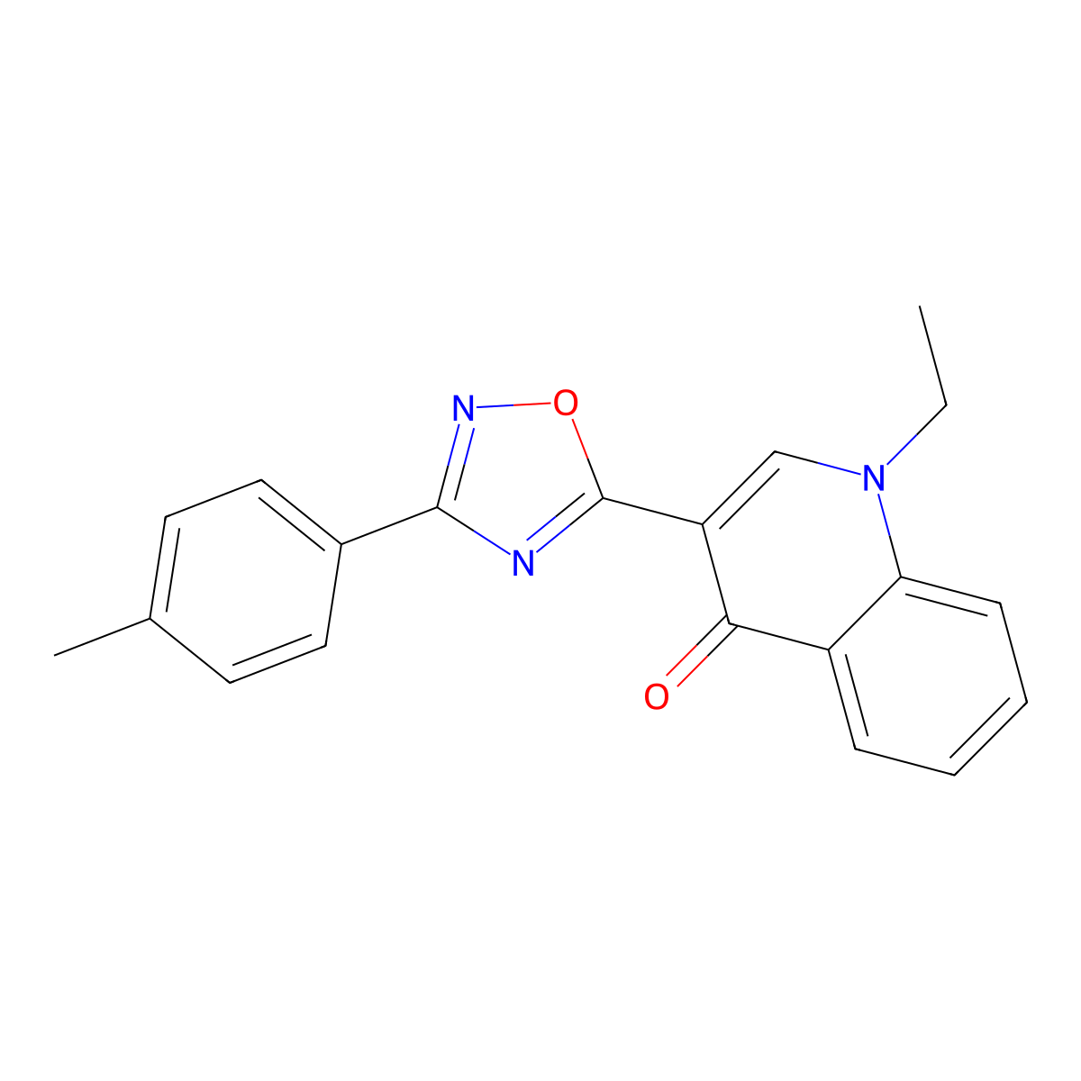 1-ethyl-3-(3-(p-tolyl)-1,2,4-oxadiazol-5-yl)quinolin-4(1H)-one molecular structure, CAS 1358591-28-2