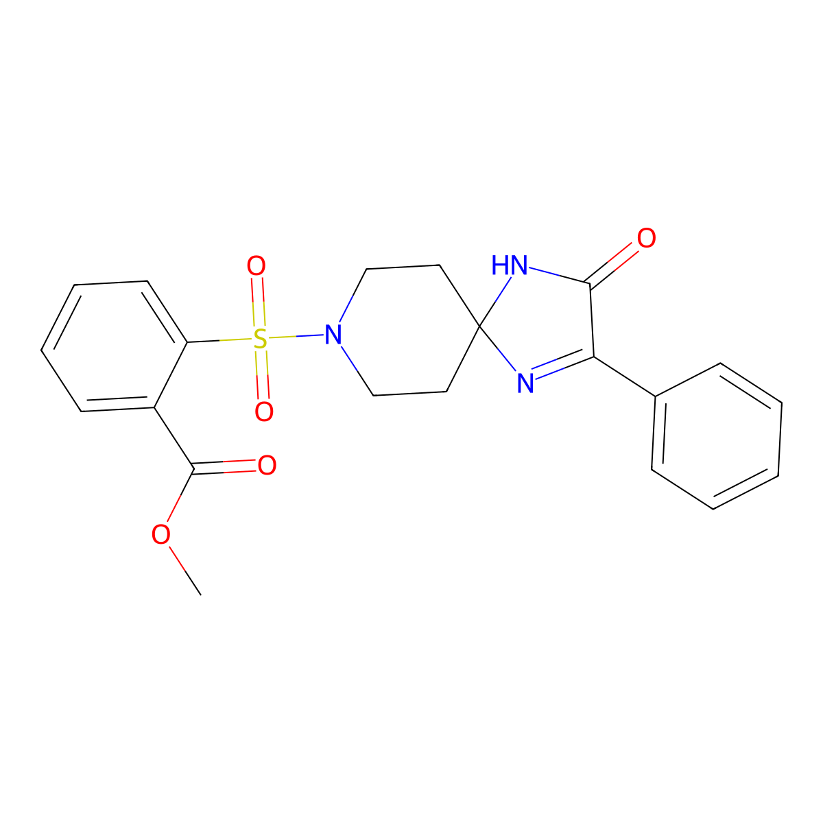 Methyl 2-({3-oxo-2-phenyl-1,4,8-triazaspiro[4.5]dec-1-en-8-yl}sulfonyl)benzoate molecular structure, CAS 1358592-43-4