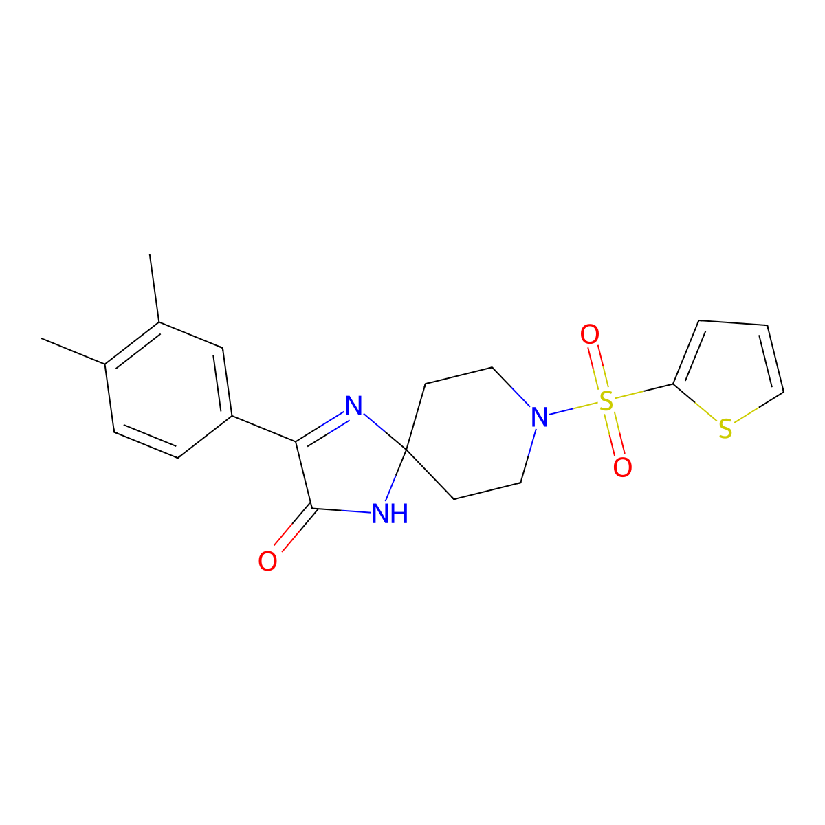 3-(3,4-Dimethylphenyl)-8-(thiophen-2-ylsulfonyl)-1,4,8-triazaspiro[4.5]dec-3-en-2-one molecular structure, CAS 1358592-84-3