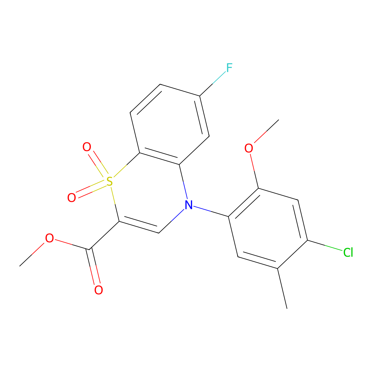 methyl 4-(4-chloro-2-methoxy-5-methylphenyl)-6-fluoro-4H-1,4-benzothiazine-2-carboxylate 1,1-dioxide molecular structure, CAS 1358599-37-7