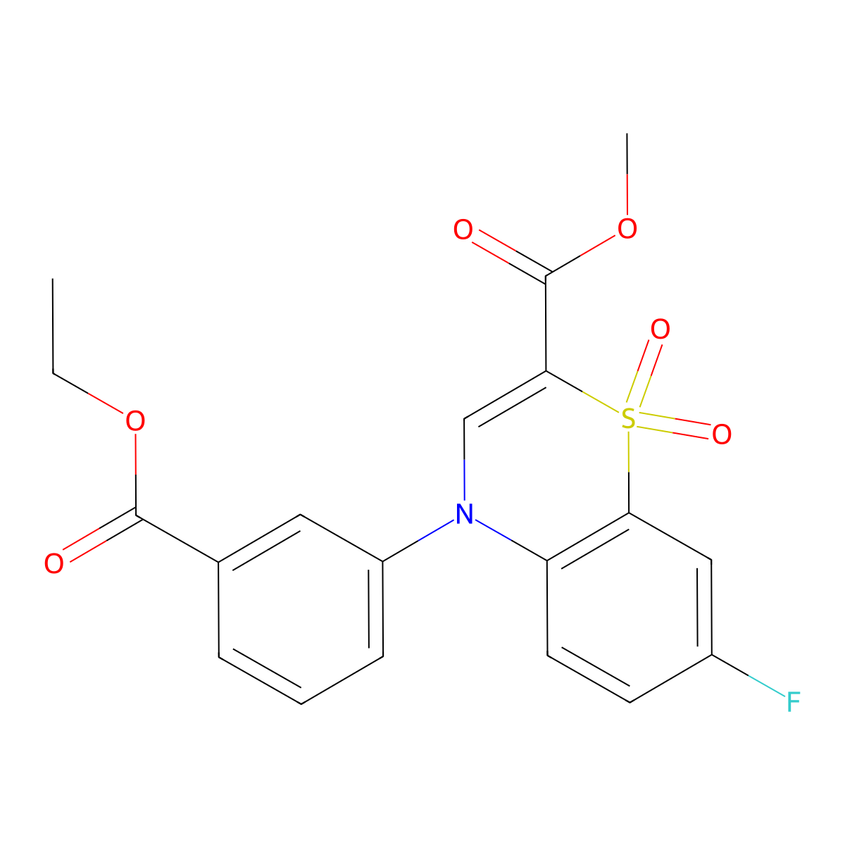 methyl 4-[3-(ethoxycarbonyl)phenyl]-7-fluoro-4H-1,4-benzothiazine-2-carboxylate 1,1-dioxide molecular structure, CAS 1358599-45-7