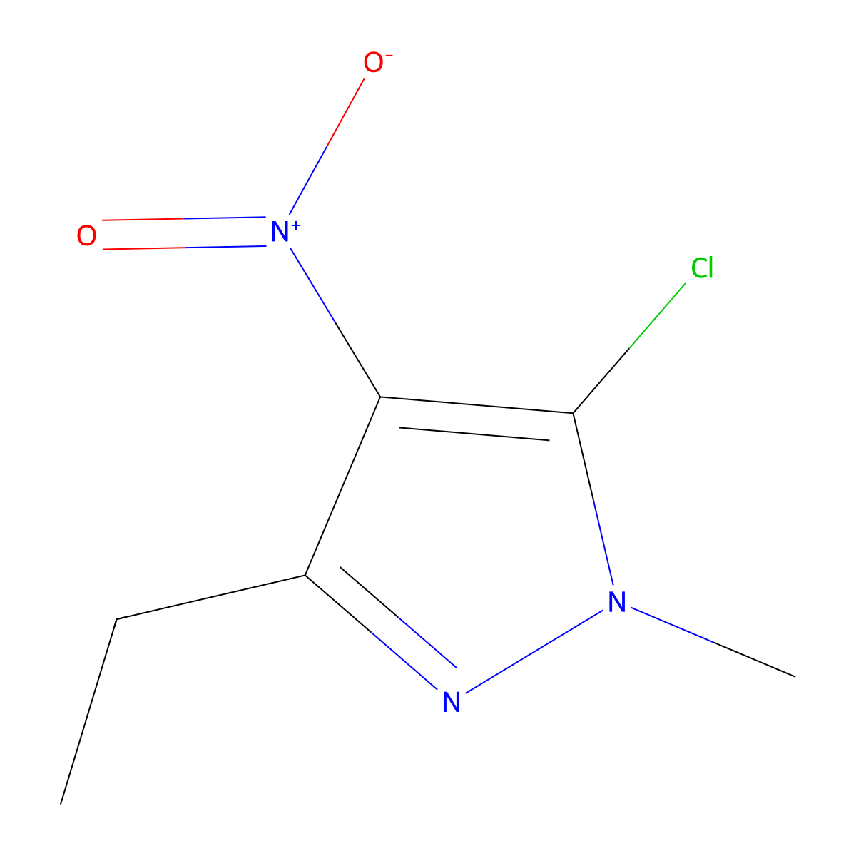 5-chloro-3-ethyl-1-methyl-4-nitro-1H-pyrazole molecular structure, CAS 13586-54-4