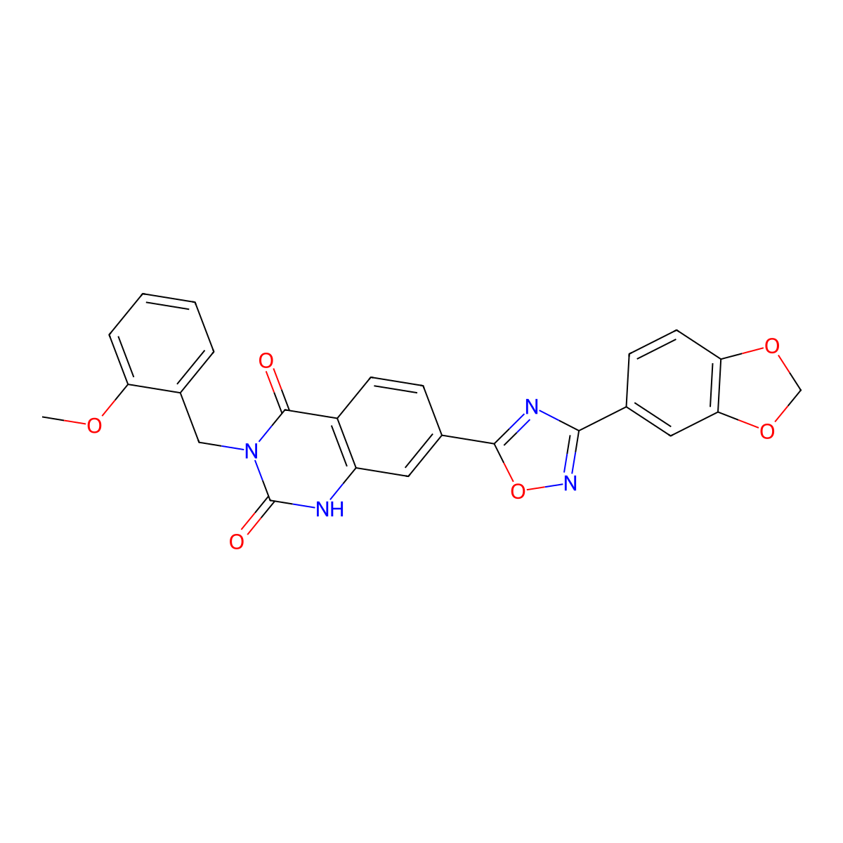 7-[3-(2H-1,3-benzodioxol-5-yl)-1,2,4-oxadiazol-5-yl]-3-[(2-methoxyphenyl)methyl]-1,2,3,4-tetrahydroquinazoline-2,4-dione molecular structure, CAS 1358615-26-5