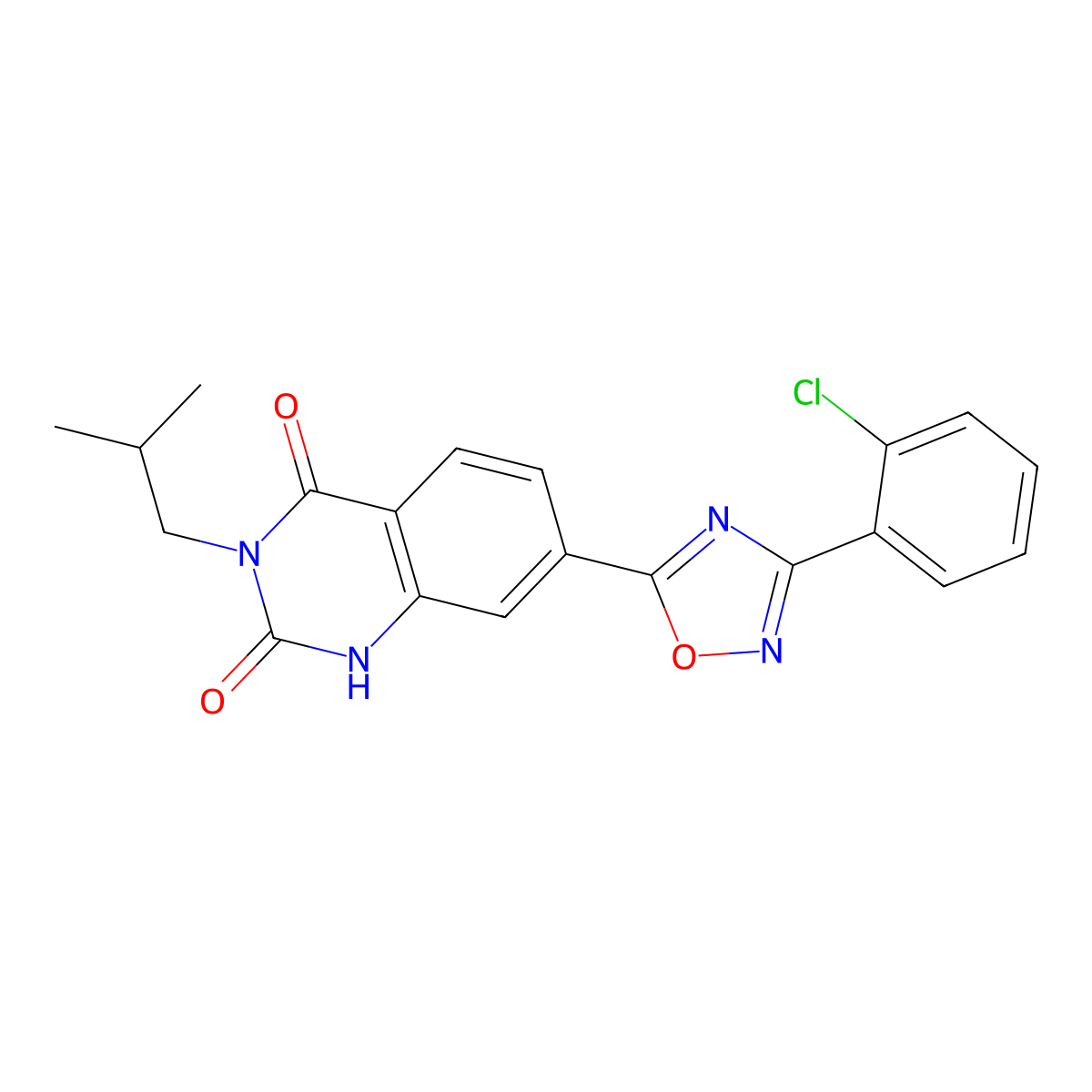 7-(3-(2-Chlorophenyl)-1,2,4-oxadiazol-5-yl)-3-isobutylquinazoline-2,4(1H,3H)-dione molecular structure, CAS 1358615-42-5
