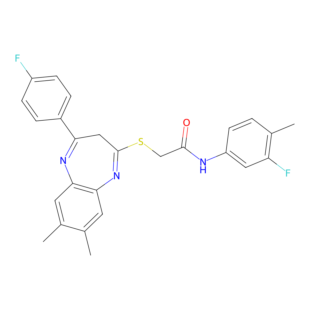 N-(3-Fluoro-4-methylphenyl)-2-{[4-(4-fluorophenyl)-7,8-dimethyl-3H-1,5-benzodiazepin-2-YL]sulfanyl}acetamide molecular structure, CAS 1358616-12-2
