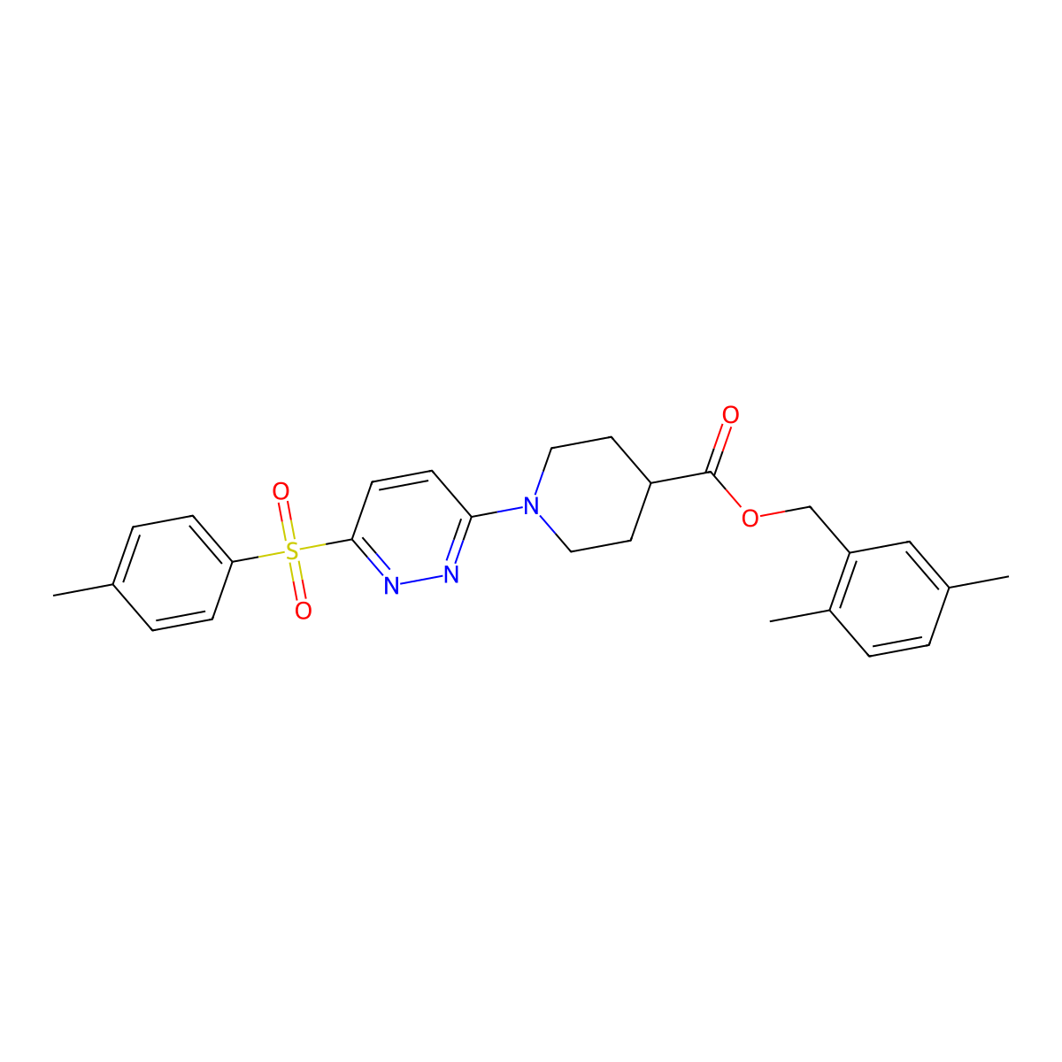 2,5-Dimethylbenzyl 1-(6-tosylpyridazin-3-yl)piperidine-4-carboxylate molecular structure, CAS 1358620-68-4