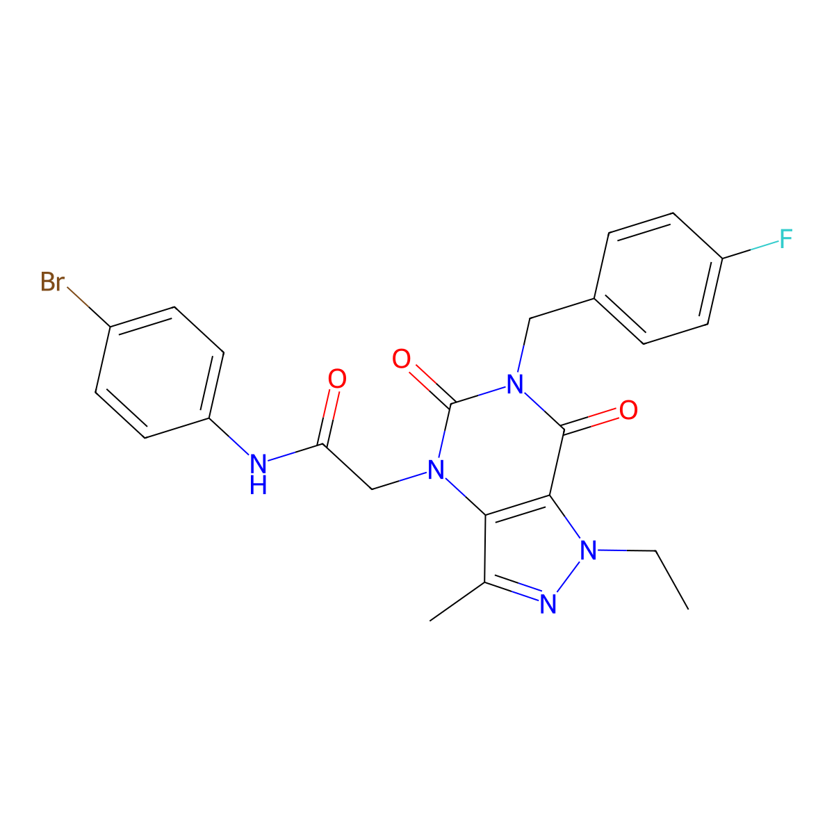N-(4-bromophenyl)-2-(1-ethyl-6-(4-fluorobenzyl)-3-methyl-5,7-dioxo-6,7-dihydro-1H-pyrazolo[4,3-d]pyrimidin-4(5H)-yl)acetamide molecular structure, CAS 1358622-98-6