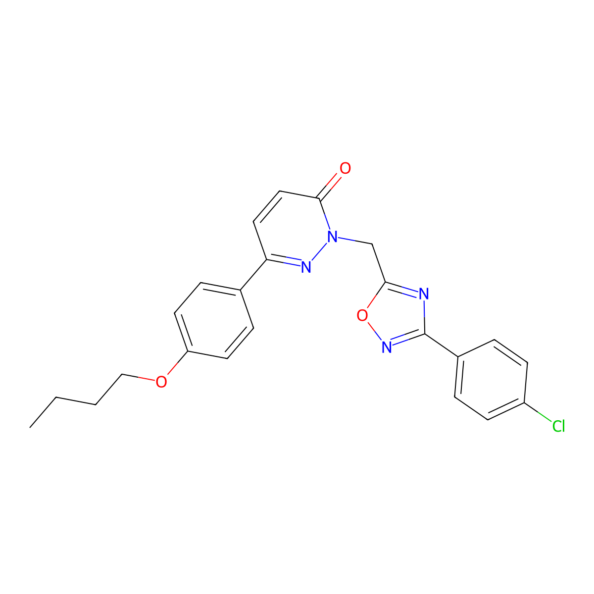 6-(4-butoxyphenyl)-2-((3-(4-chlorophenyl)-1,2,4-oxadiazol-5-yl)methyl)pyridazin-3(2H)-one molecular structure, CAS 1358625-23-6