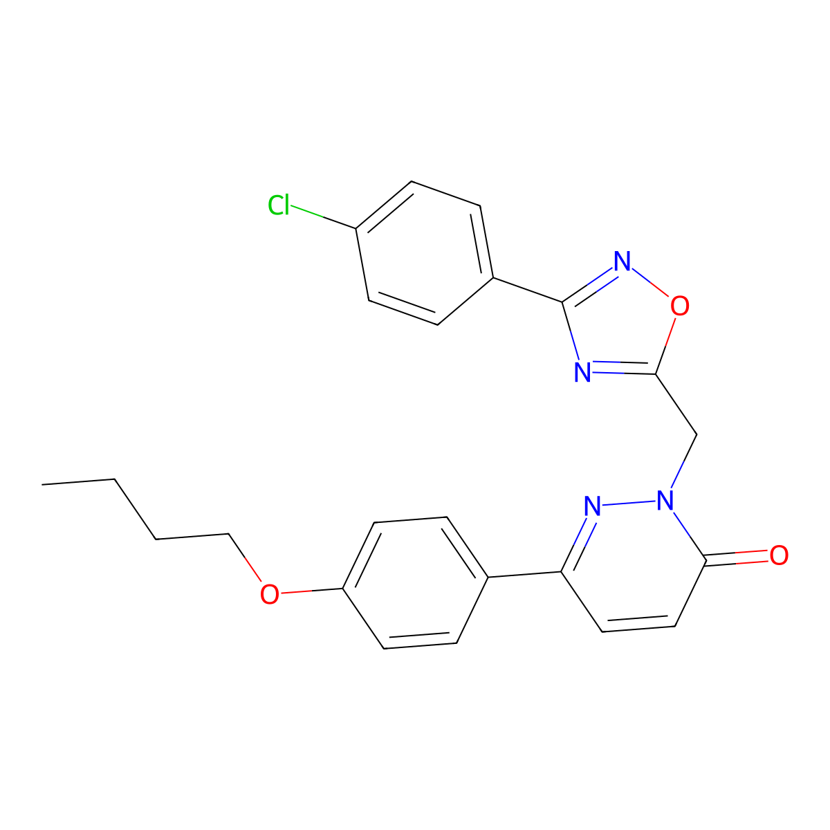 6-(4-butoxyphenyl)-2-((3-(4-chlorophenyl)-1,2,4-oxadiazol-5-yl)methyl)pyridazin-3(2H)-one molecular structure, CAS 1358625-23-6