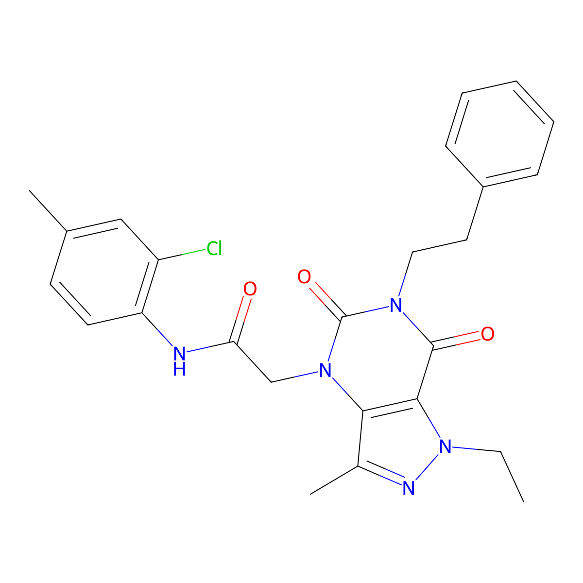 N-(2-chloro-4-methylphenyl)-2-(1-ethyl-3-methyl-5,7-dioxo-6-phenethyl-6,7-dihydro-1H-pyrazolo[4,3-d]pyrimidin-4(5H)-yl)acetamide molecular structure, CAS 1358627-24-3