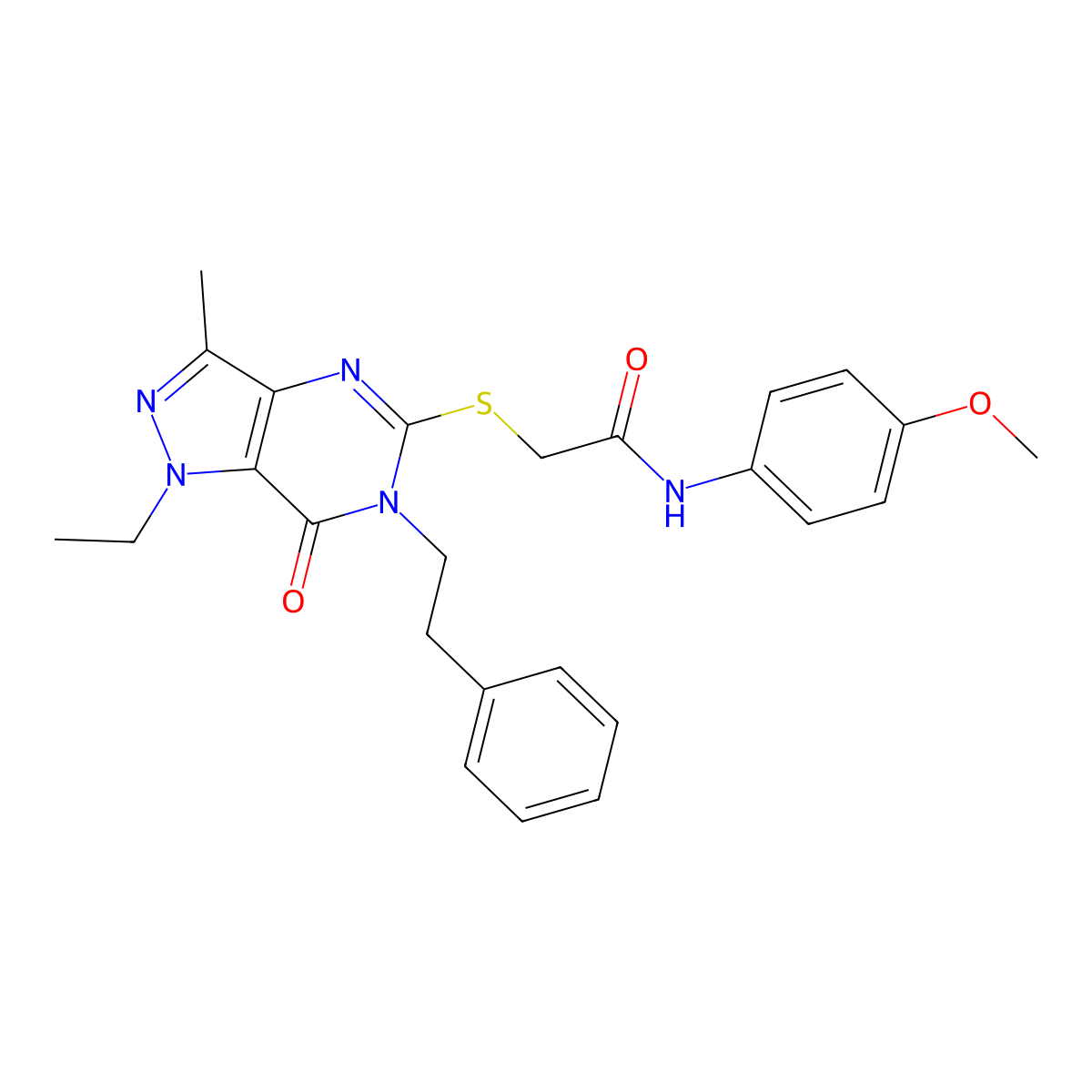 2-((1-ethyl-3-methyl-7-oxo-6-phenethyl-6,7-dihydro-1H-pyrazolo[4,3-d]pyrimidin-5-yl)thio)-N-(4-methoxyphenyl)acetamide molecular structure, CAS 1358628-81-5