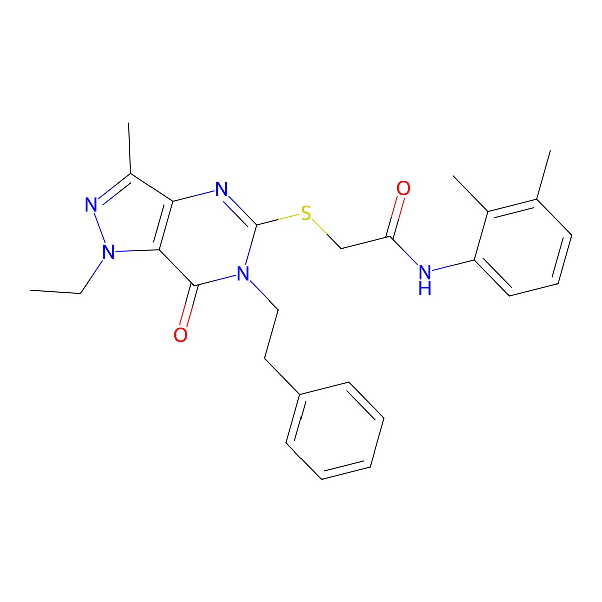 N-(2,3-dimethylphenyl)-2-{[1-ethyl-3-methyl-7-oxo-6-(2-phenylethyl)-1H,6H,7H-pyrazolo[4,3-d]pyrimidin-5-yl]sulfanyl}acetamide molecular structure, CAS 1358629-02-3