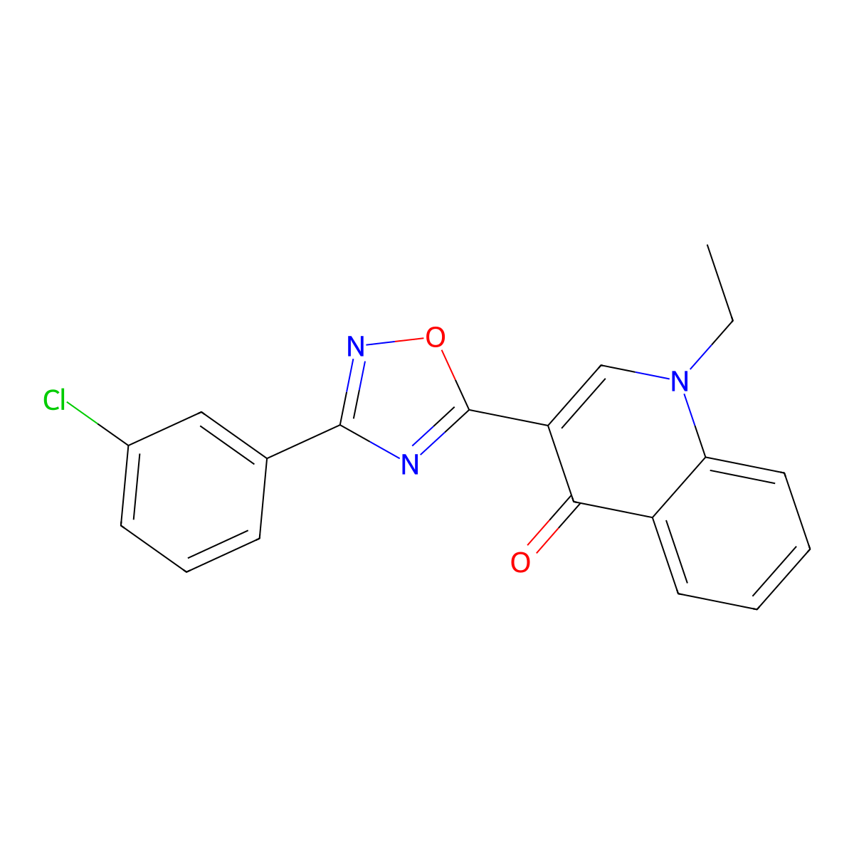 3-(3-(3-chlorophenyl)-1,2,4-oxadiazol-5-yl)-1-ethylquinolin-4(1H)-one molecular structure, CAS 1358629-09-0