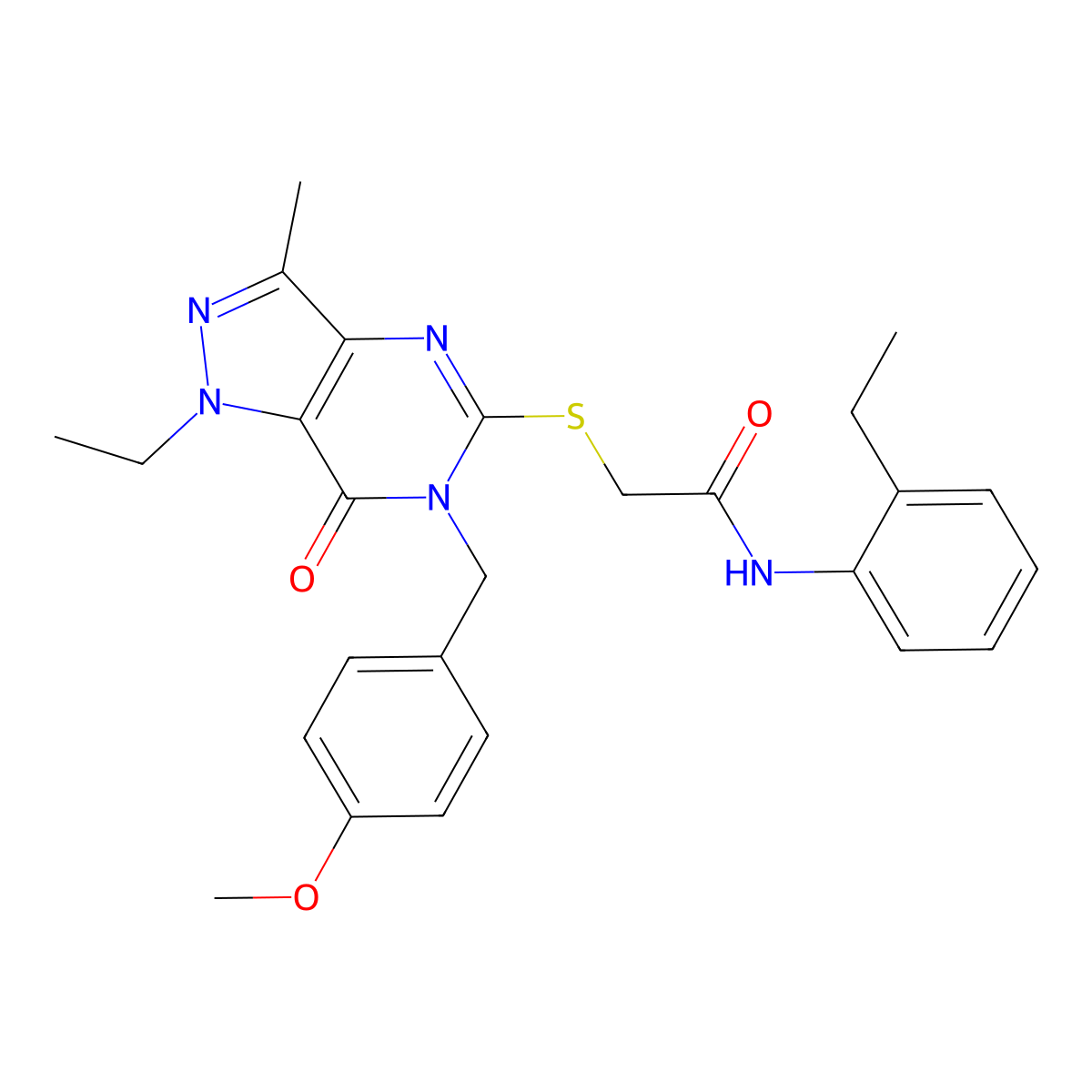 2-({1-ethyl-6-[(4-methoxyphenyl)methyl]-3-methyl-7-oxo-1H,6H,7H-pyrazolo[4,3-d]pyrimidin-5-yl}sulfanyl)-N-(2-ethylphenyl)acetamide molecular structure, CAS 1358629-69-2