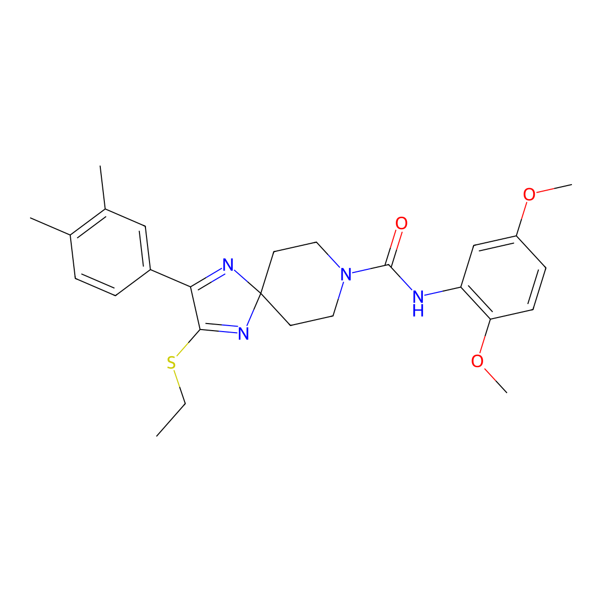 N-(2,5-dimethoxyphenyl)-2-(3,4-dimethylphenyl)-3-(ethylthio)-1,4,8-triazaspiro[4.5]deca-1,3-diene-8-carboxamide molecular structure, CAS 1358630-56-4