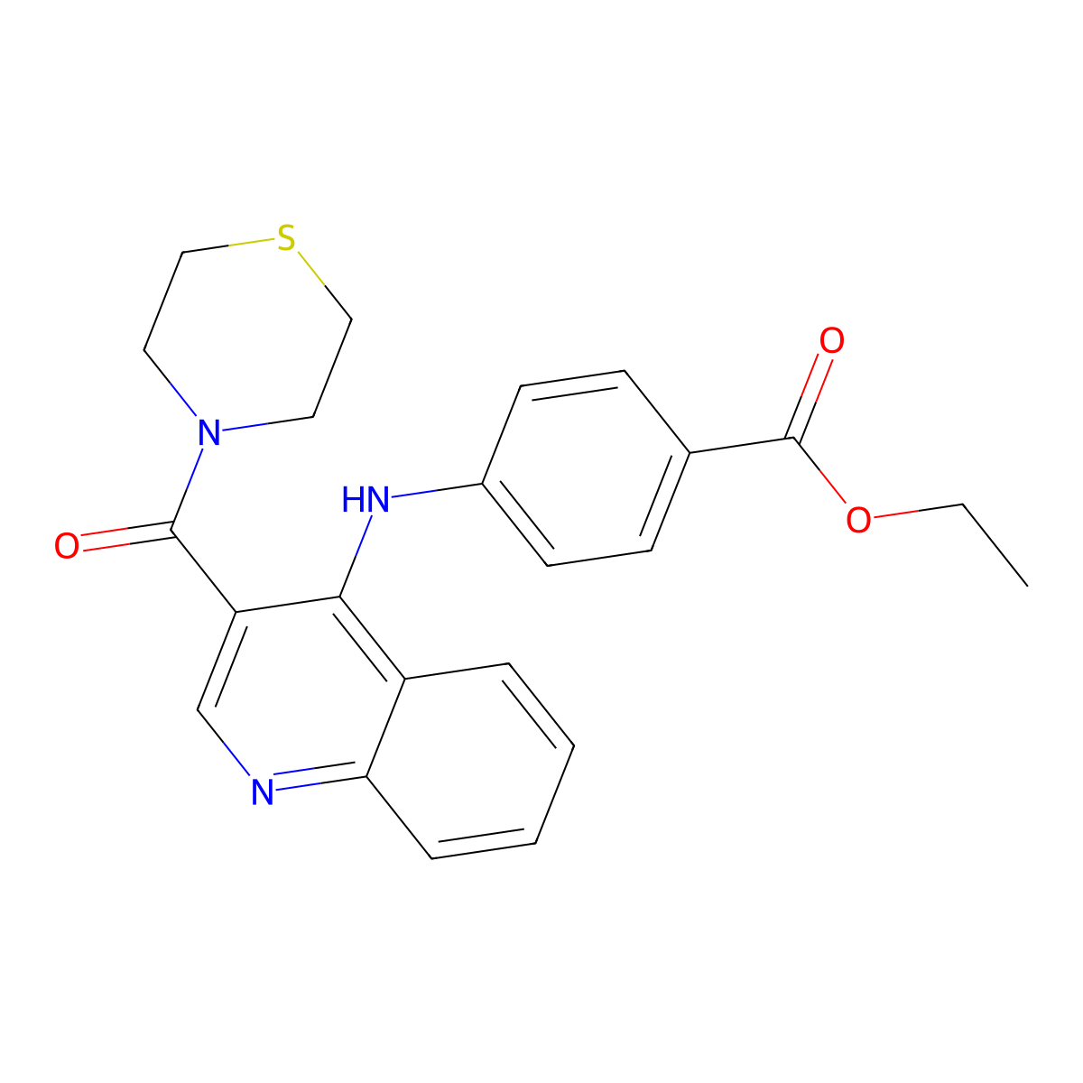 Ethyl 4-{[3-(thiomorpholine-4-carbonyl)quinolin-4-YL]amino}benzoate molecular structure, CAS 1358632-25-3