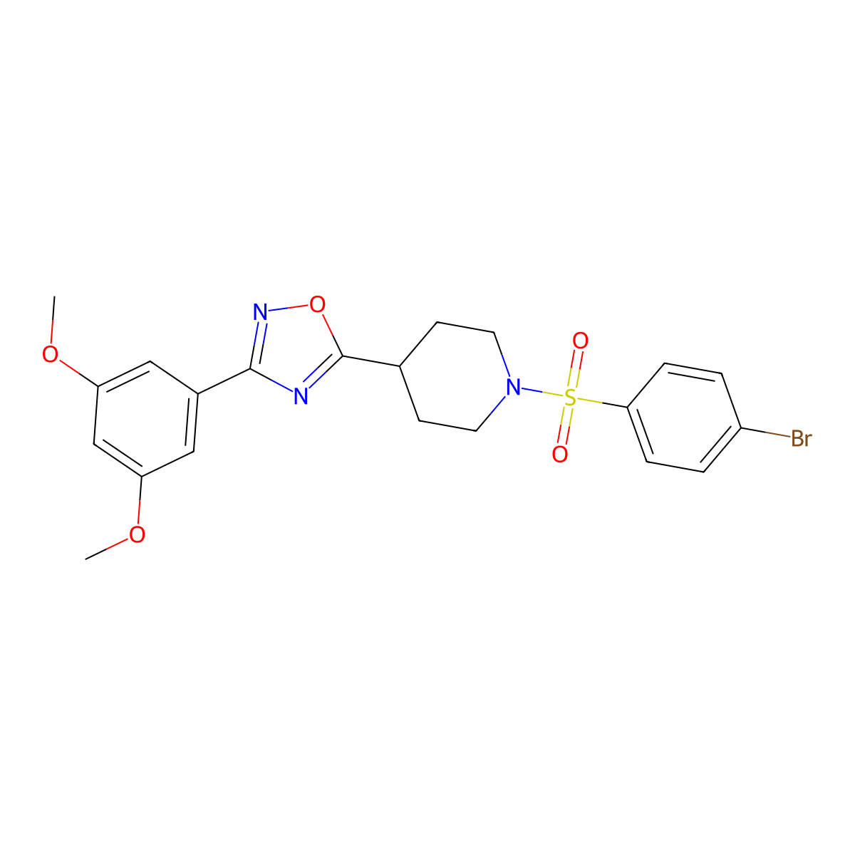 1-(4-Bromobenzenesulfonyl)-4-[3-(3,5-dimethoxyphenyl)-1,2,4-oxadiazol-5-YL]piperidine molecular structure, CAS 1358634-26-0