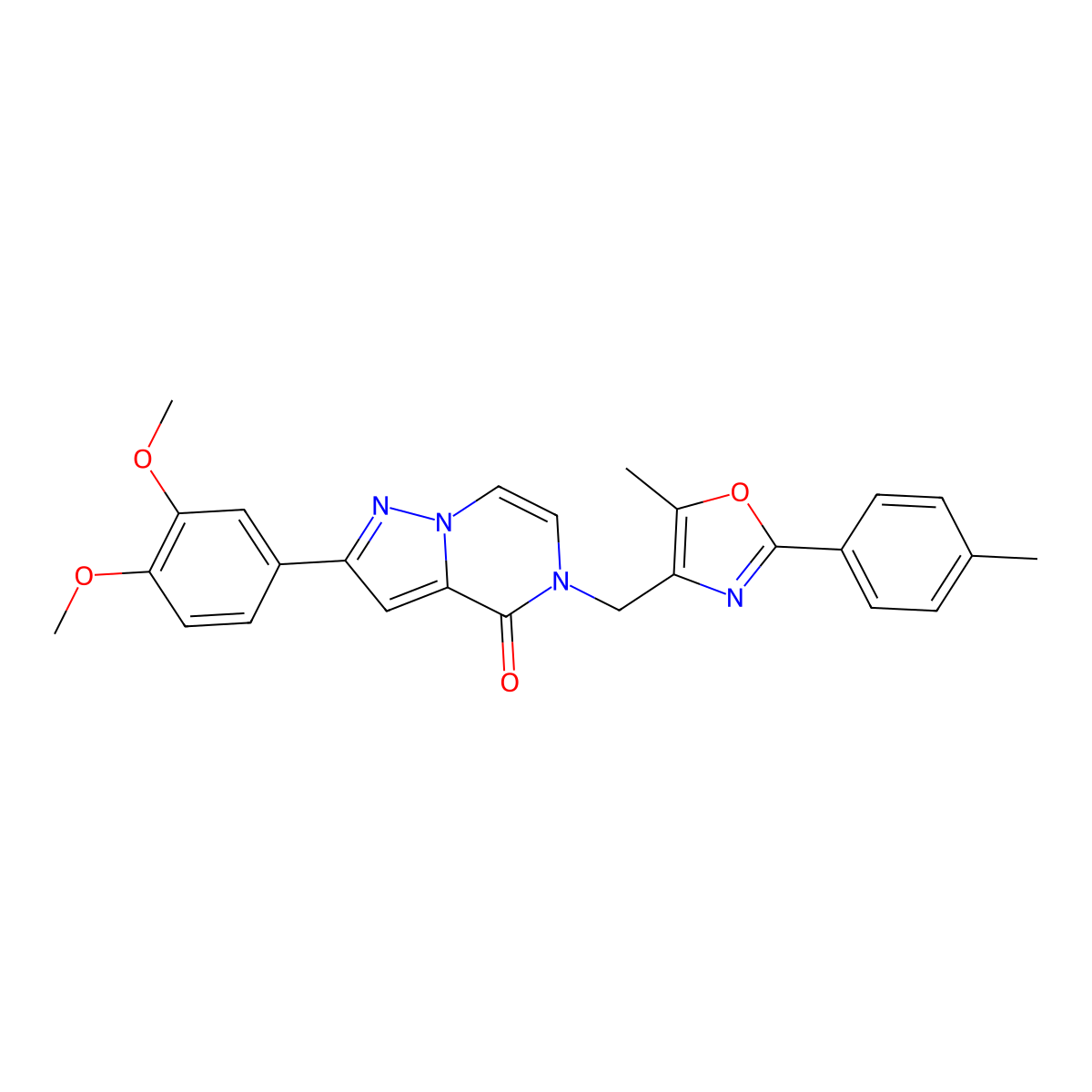 2-(3,4-dimethoxyphenyl)-5-((5-methyl-2-(p-tolyl)oxazol-4-yl)methyl)pyrazolo[1,5-a]pyrazin-4(5H)-one molecular structure, CAS 1358637-50-9