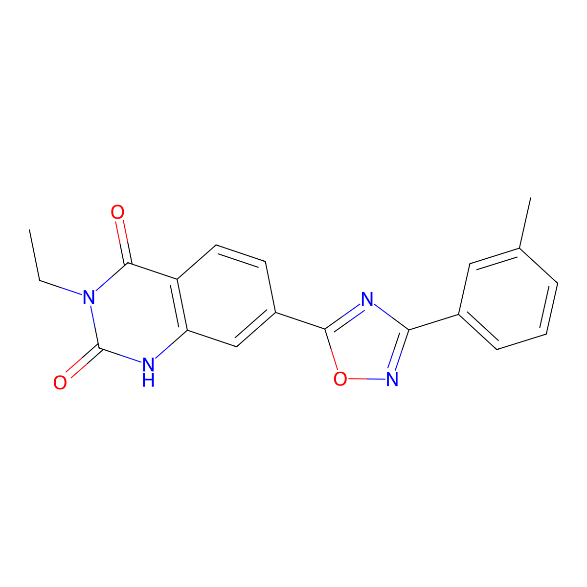 3-ethyl-7-(3-(m-tolyl)-1,2,4-oxadiazol-5-yl)quinazoline-2,4(1H,3H)-dione molecular structure, CAS 1358642-09-7