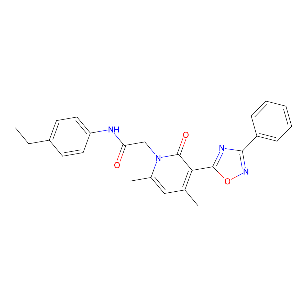 2-(4,6-dimethyl-2-oxo-3-(3-phenyl-1,2,4-oxadiazol-5-yl)pyridin-1(2H)-yl)-N-(4-ethylphenyl)acetamide molecular structure, CAS 1358644-37-7