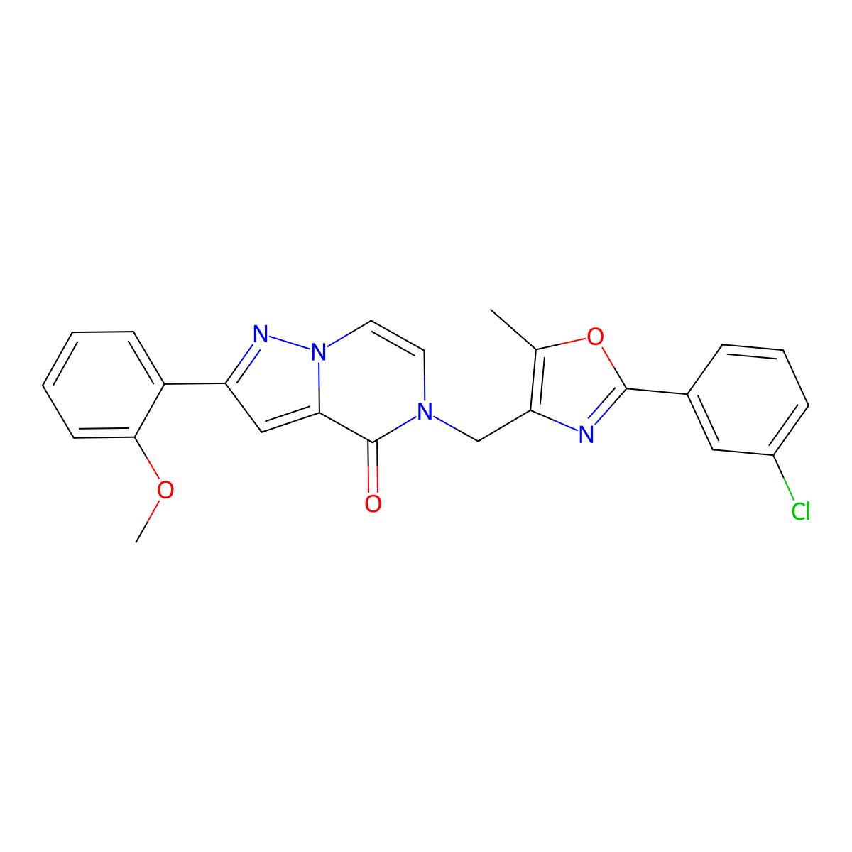 5-((2-(3-chlorophenyl)-5-methyloxazol-4-yl)methyl)-2-(2-methoxyphenyl)pyrazolo[1,5-a]pyrazin-4(5H)-one molecular structure, CAS 1358645-02-9