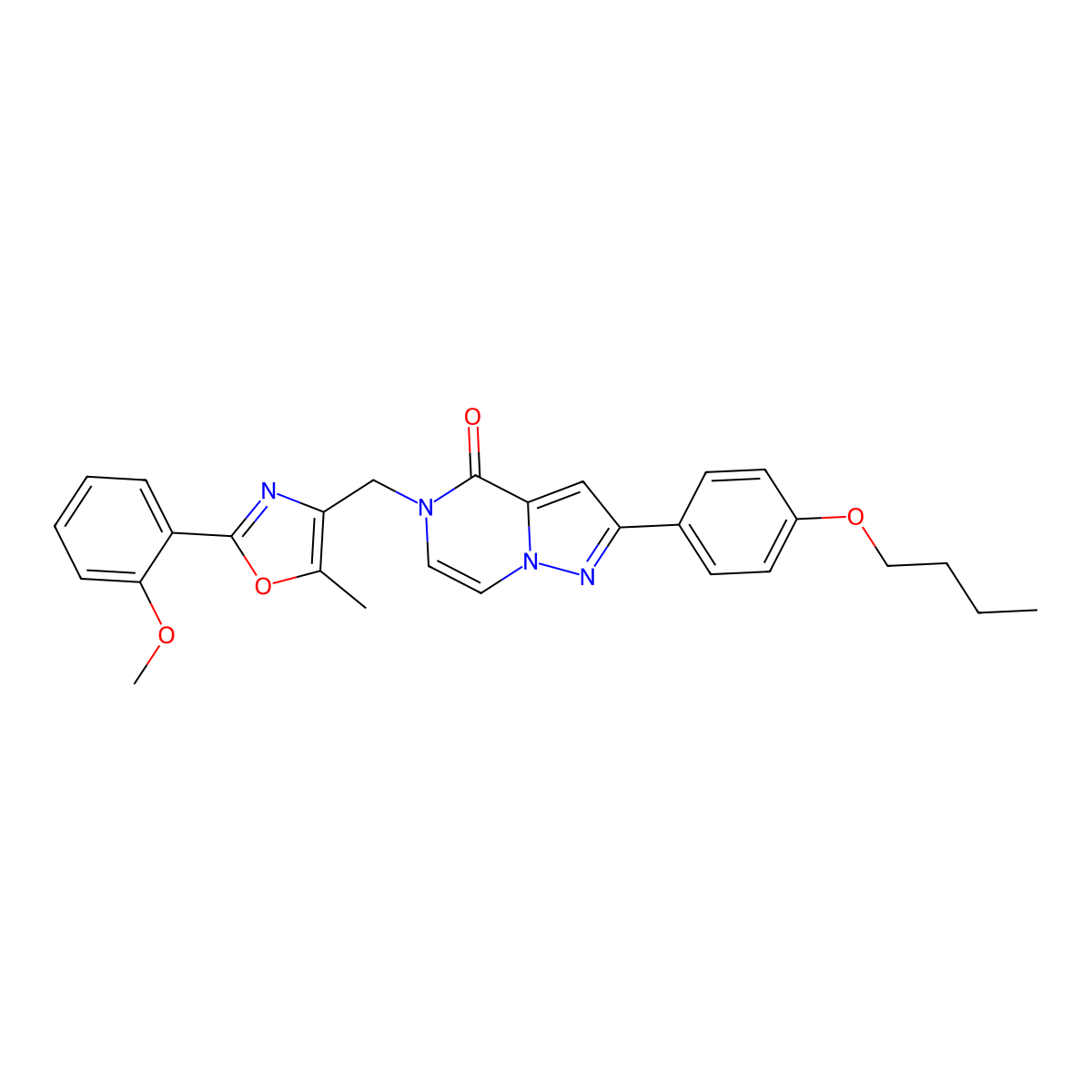 2-(4-butoxyphenyl)-5-((2-(2-methoxyphenyl)-5-methyloxazol-4-yl)methyl)pyrazolo[1,5-a]pyrazin-4(5H)-one molecular structure, CAS 1358645-22-3