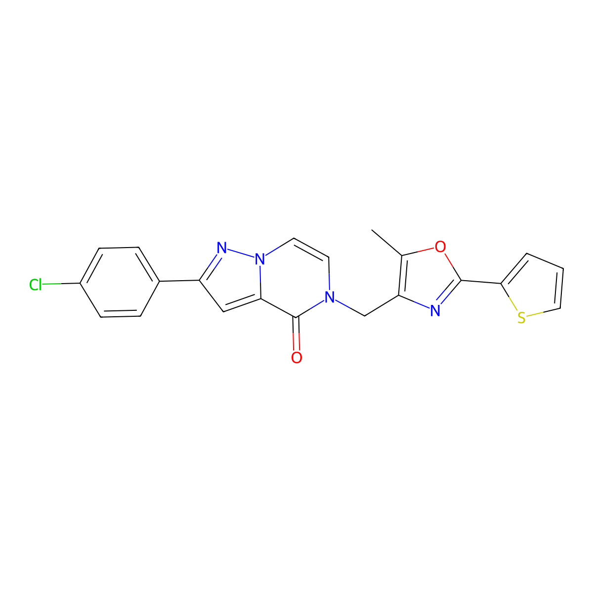 2-(4-chlorophenyl)-5-((5-methyl-2-(thiophen-2-yl)oxazol-4-yl)methyl)pyrazolo[1,5-a]pyrazin-4(5H)-one molecular structure, CAS 1358645-48-3